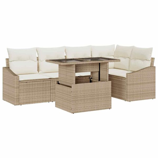vidaXL Tuin Sofa Set met kussen met opslag 6 pcs Beige en Cr&egrave;me