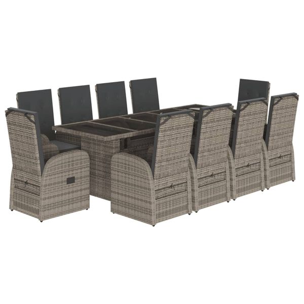 vidaXL 11-delige Tuinset met kussens poly rattan grijs