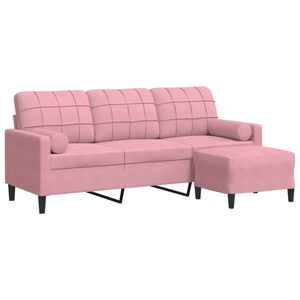 vidaXL Driezitsbank met voetenbank 180 cm fluweel roze