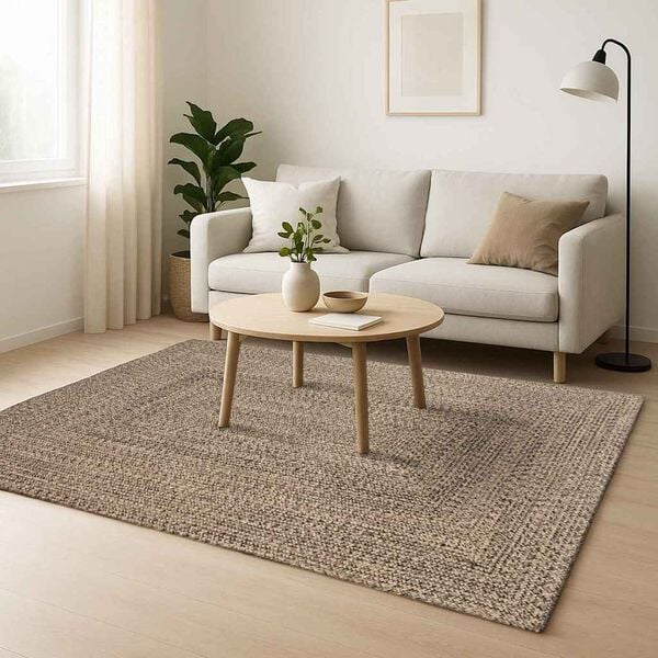 vidaXL Vloerkleden Vierkant Natuurlijk en Zwart 120 x 120 cm Jute