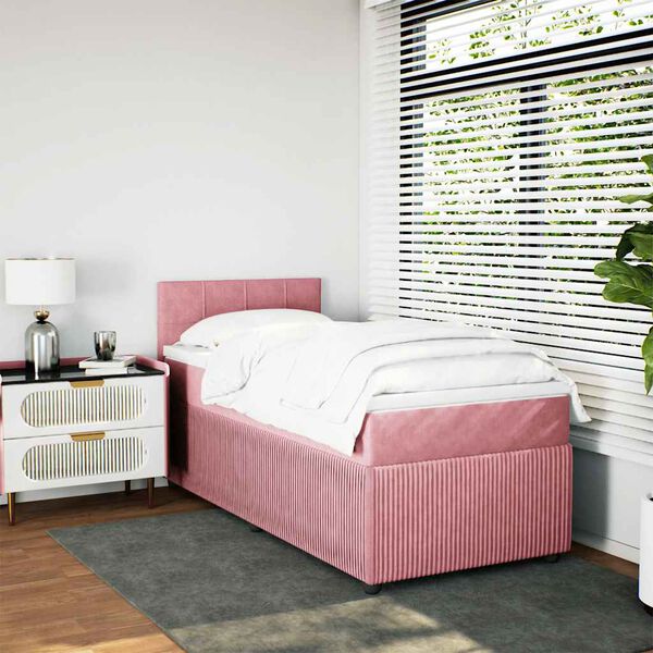 vidaXL Boxspring met matras fluweel roze 80x200 cm