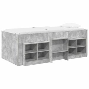 vidaXL Loft Bed Frame met Kast met plank 3 st Betongrijs Bewerkt hout