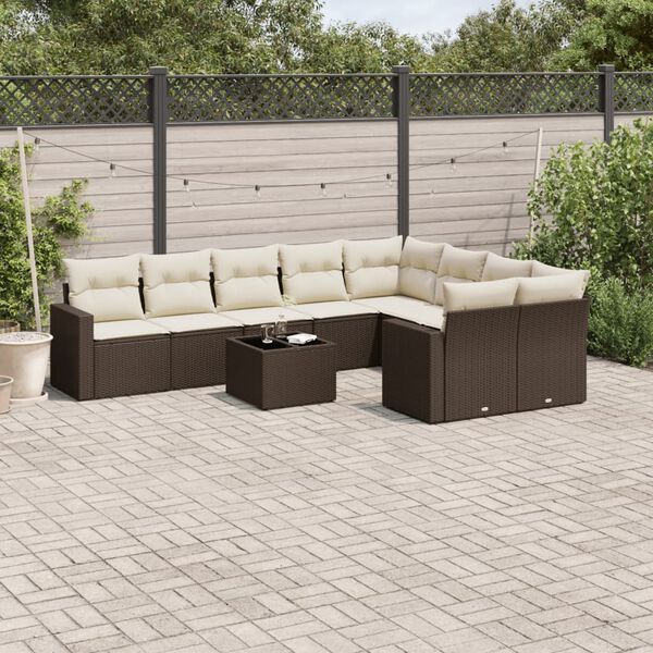 vidaXL 10-delige Loungeset met kussens poly rattan bruin