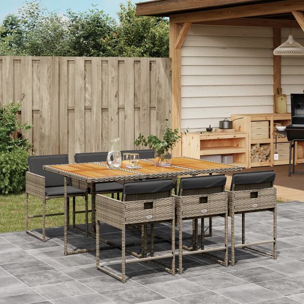 vidaXL 7-delige Tuinset met kussens poly rattan grijs