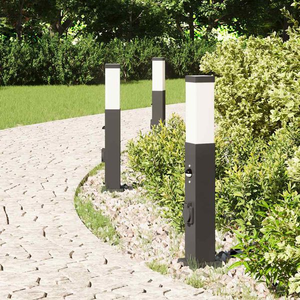 vidaXL Bolderverlichting met sensor en stopcontact 3 stuks 50 cm zwart IP44