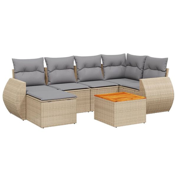 vidaXL 7-delige Loungeset met kussens poly rattan beige