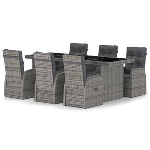 vidaXL 7-delige Tuinset met kussens poly rattan grijs