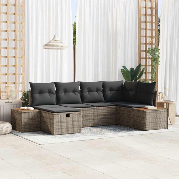 vidaXL Tuin Sofa Set met kussen met opslag Grijs poly rattan