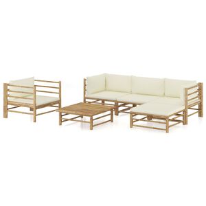 vidaXL 6-delige Loungeset met cr&egrave;mewitte kussens bamboe