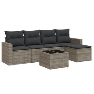 vidaXL 6-delige Loungeset met kussens poly rattan grijs