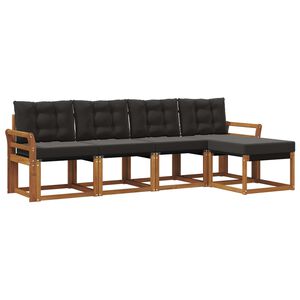 vidaXL Buiten bankenset met kussen 5 pcs Natuurlijk en Zwart