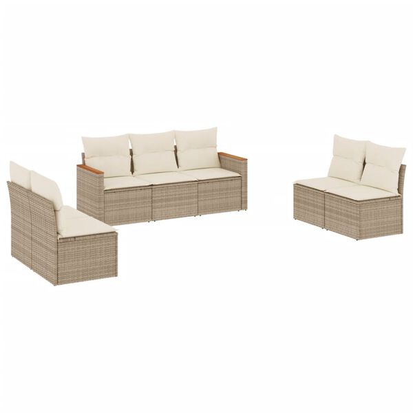 vidaXL 7-delige Loungeset met kussens poly rattan beige