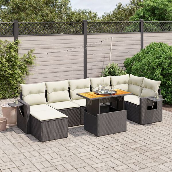 vidaXL 8-delige Loungeset met kussens poly rattan zwart