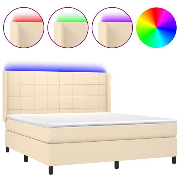 vidaXL Boxspring met matras en LED stof cr&egrave;mekleurig 180x200 cm