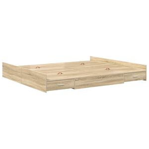 vidaXL Opbergbedframe met lade Sonoma Eiken 180 x 200 cm Bewerkt hout