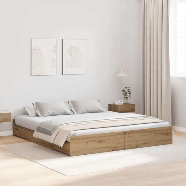vidaXL Opbergbedframe met lade Artisan Eiken 180 x 200 cm Bewerkt hout