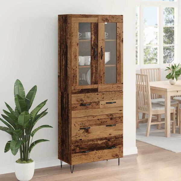 vidaXL Hoge kast met lade Oud Hout 69,5 x 34 x 90 cm Bewerkt hout