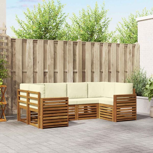 vidaXL Hoekbank Set 6 pcs Natuurlijk en Cr&egrave;me Massief Acaciahout