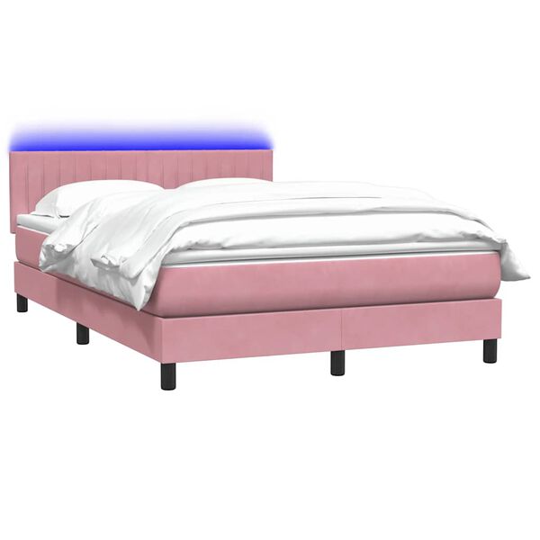 vidaXL Boxspring met matras en LED fluweel roze 160x220 cm