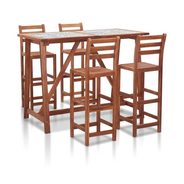 vidaXL 5-delige Tuinbarset moza&iuml;ektegelblad en massief acaciahout