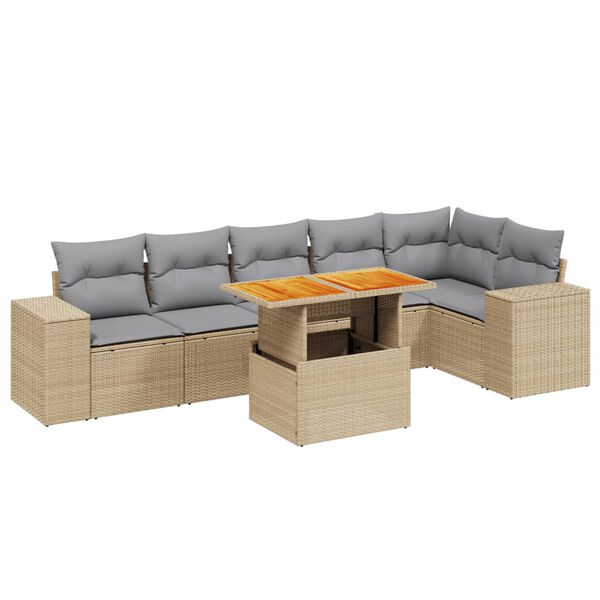 vidaXL 7-delige Loungeset met kussens poly rattan beige