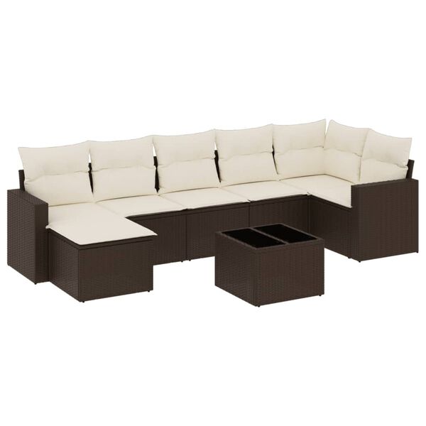 vidaXL 8-delige Loungeset met kussens poly rattan bruin