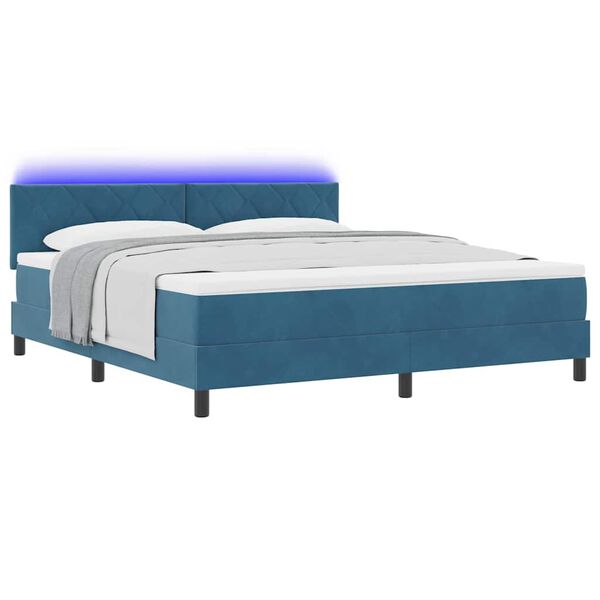 vidaXL LED Box Spring Bed met matras Donkerblauw 180 x 200 cm Fluweel