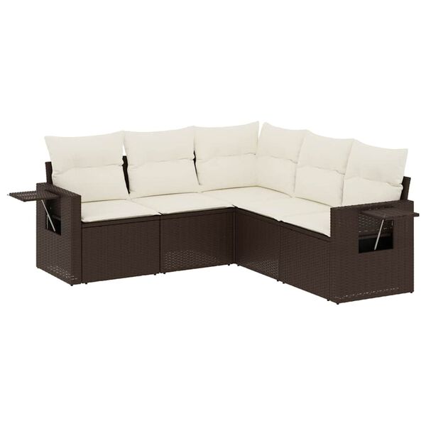 vidaXL 5-delige Loungeset met kussens poly rattan bruin