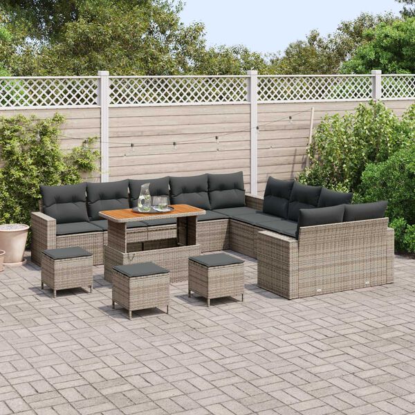 vidaXL Tuinbankenset 14 pcs Grijs poly rattan