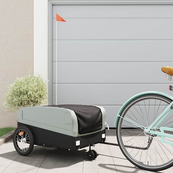 vidaXL Fietstrailer 45 kg ijzer zwart en grijs
