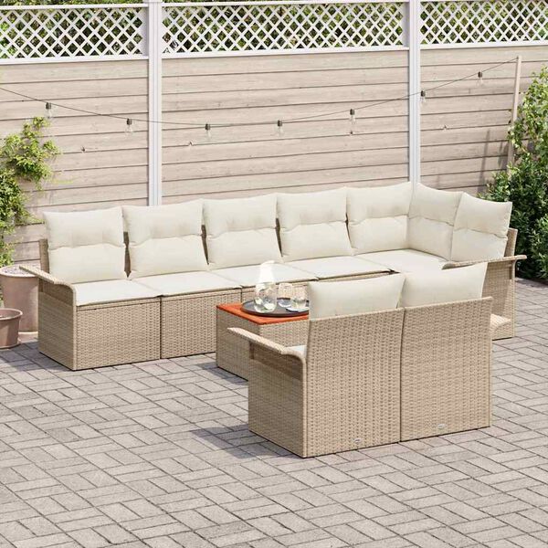 vidaXL Tuinbankenset met kussen 9 pcs Beige poly rattan