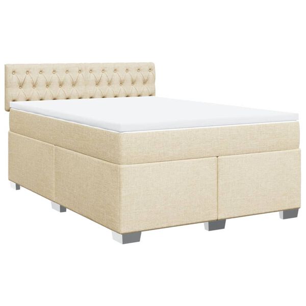 vidaXL Boxspring met matras stof cr&egrave;mekleurig 140x200 cm