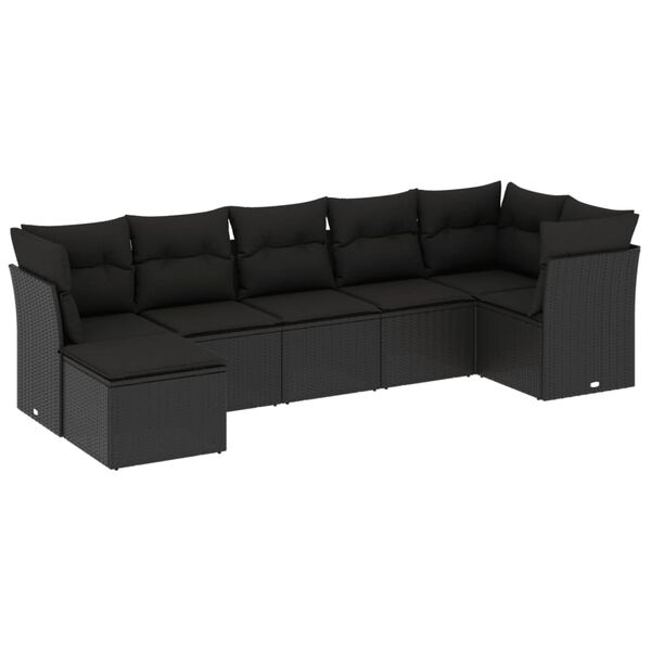vidaXL 7-delige Loungeset met kussens poly rattan zwart