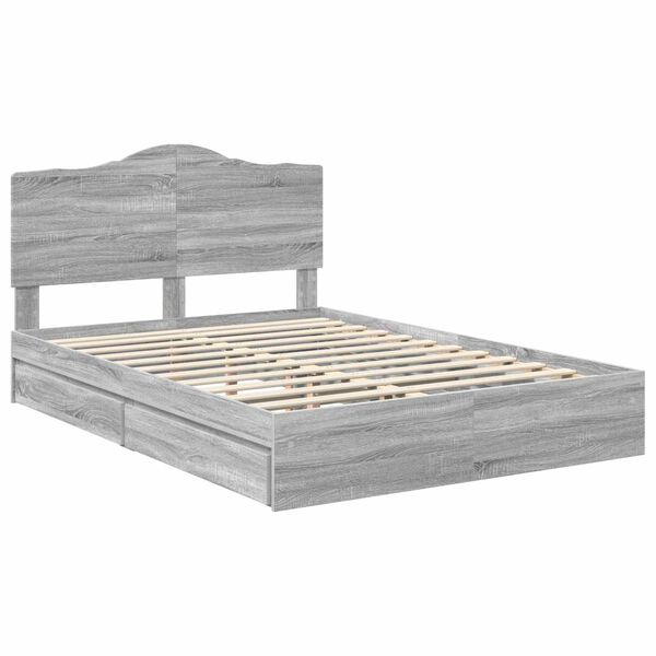 vidaXL Opslag bed met lade Grijs Sonoma 150 x 200 cm Bewerkt hout