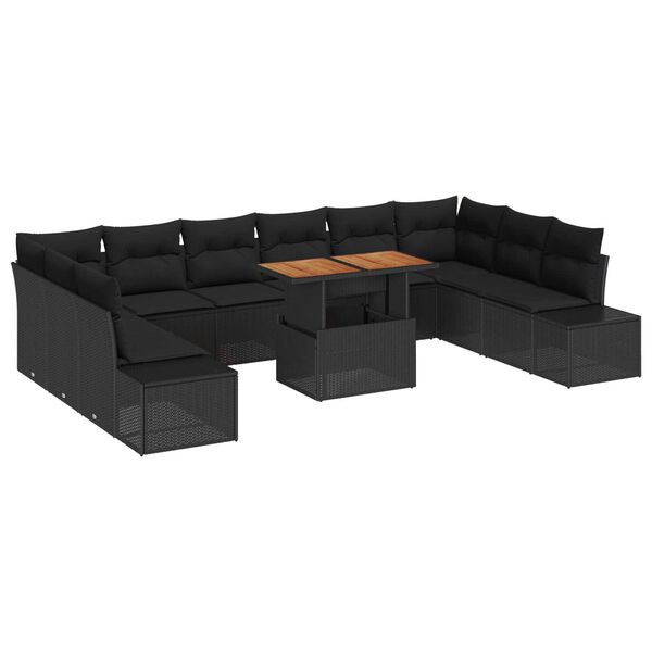 vidaXL Tuin Sofa Set met opslag 11 pcs Zwart Poly riet
