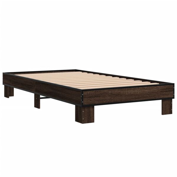 vidaXL Bedframe bewerkt hout en metaal bruin eikenkleurig 75x190 cm