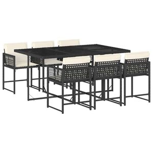 vidaXL 7-delige Tuinset met kussens poly rattan zwart