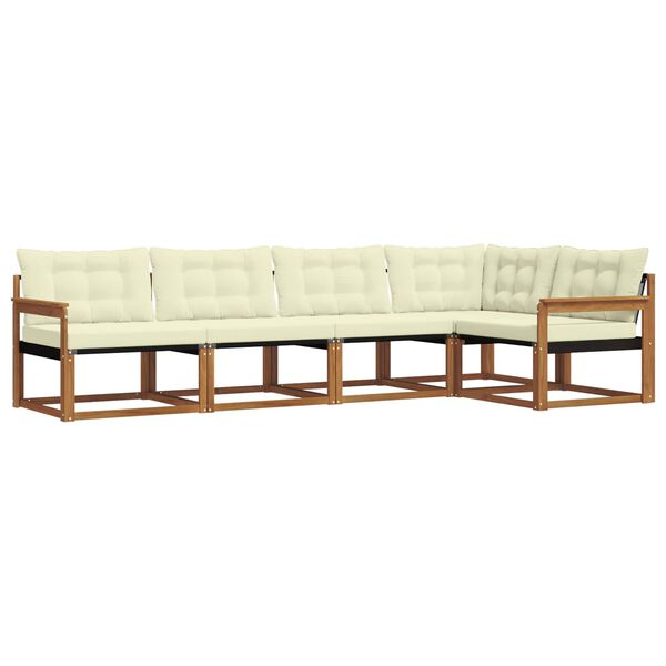 vidaXL Buiten bankenset met kussen 5 pcs Natuurlijk en Cr&egrave;me
