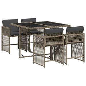 vidaXL 5-delige Tuinset met kussens poly rattan grijs