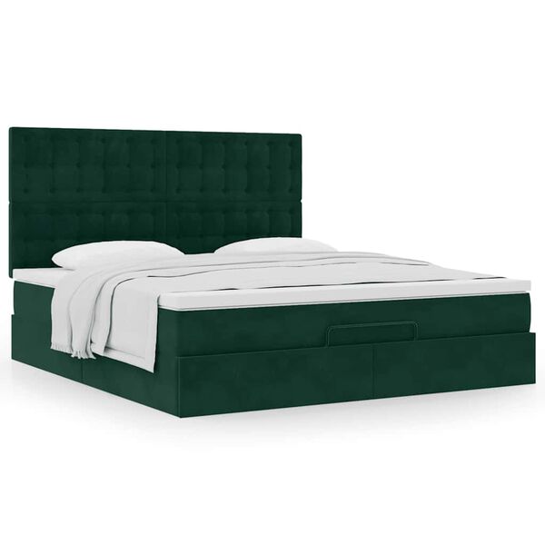 vidaXL Ottoman bed met matrassen 180x200cm fluweel donkergroen