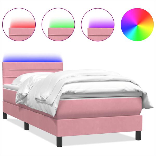 vidaXL Boxspring met matras en LED fluweel roze 90x220 cm