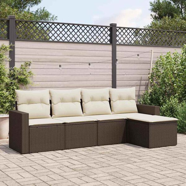 vidaXL 5-delige Loungeset met kussens poly rattan bruin