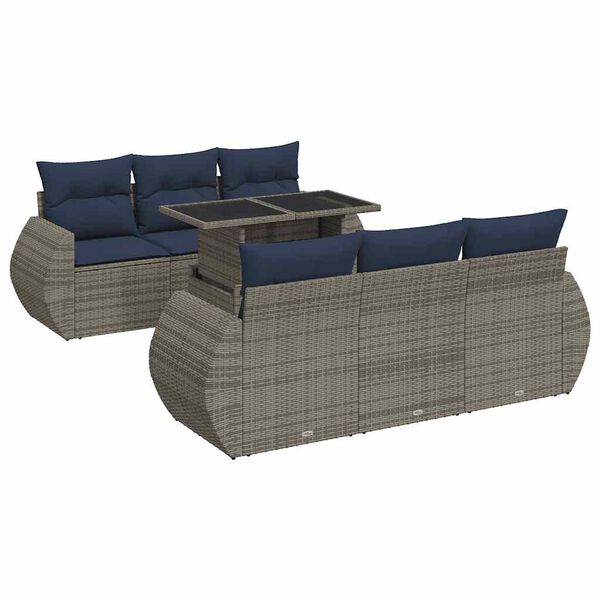 vidaXL 7-delige Loungeset met kussens poly rattan acacia grijs