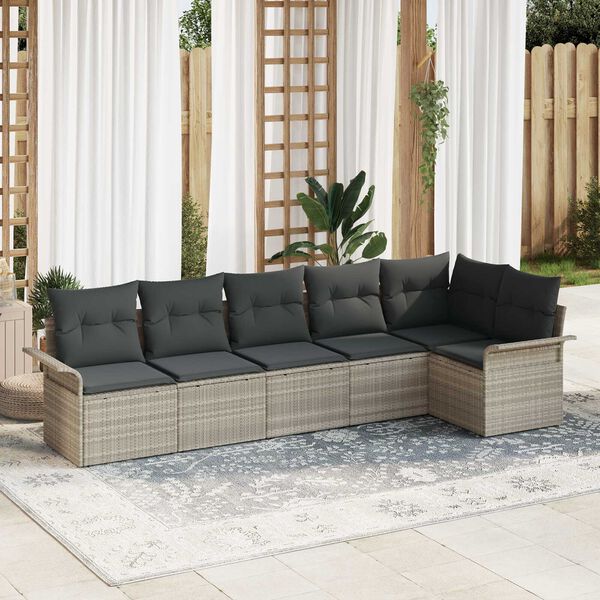 vidaXL Tuin Sofa Set met opslag 6 pcs Lichtgrijs poly rattan
