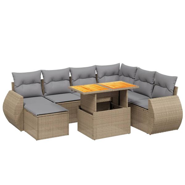 vidaXL 8-delige Loungeset met kussens poly rattan beige