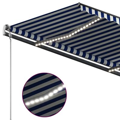 vidaXL Luifel handmatig uittrekbaar met LED 3x2,5 m blauw en wit