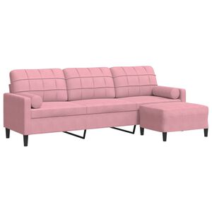 vidaXL Driezitsbank met voetenbank 210 cm fluweel roze