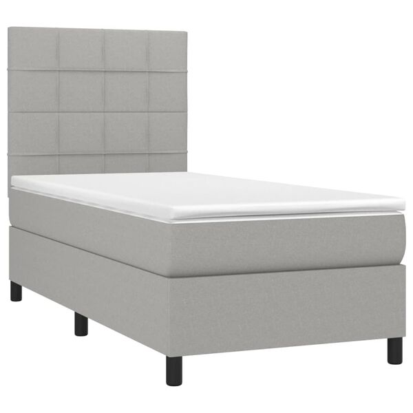 vidaXL Boxspring met matras en LED stof lichtgrijs 90x200 cm