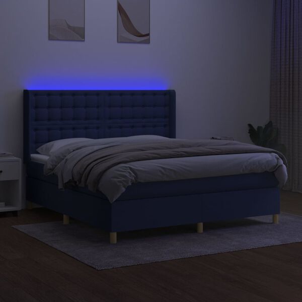 vidaXL Boxspring met matras en LED stof blauw 160x200 cm