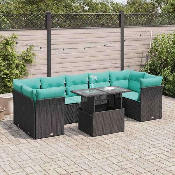 vidaXL 8-delige Loungeset met kussens poly rattan acacia zwart